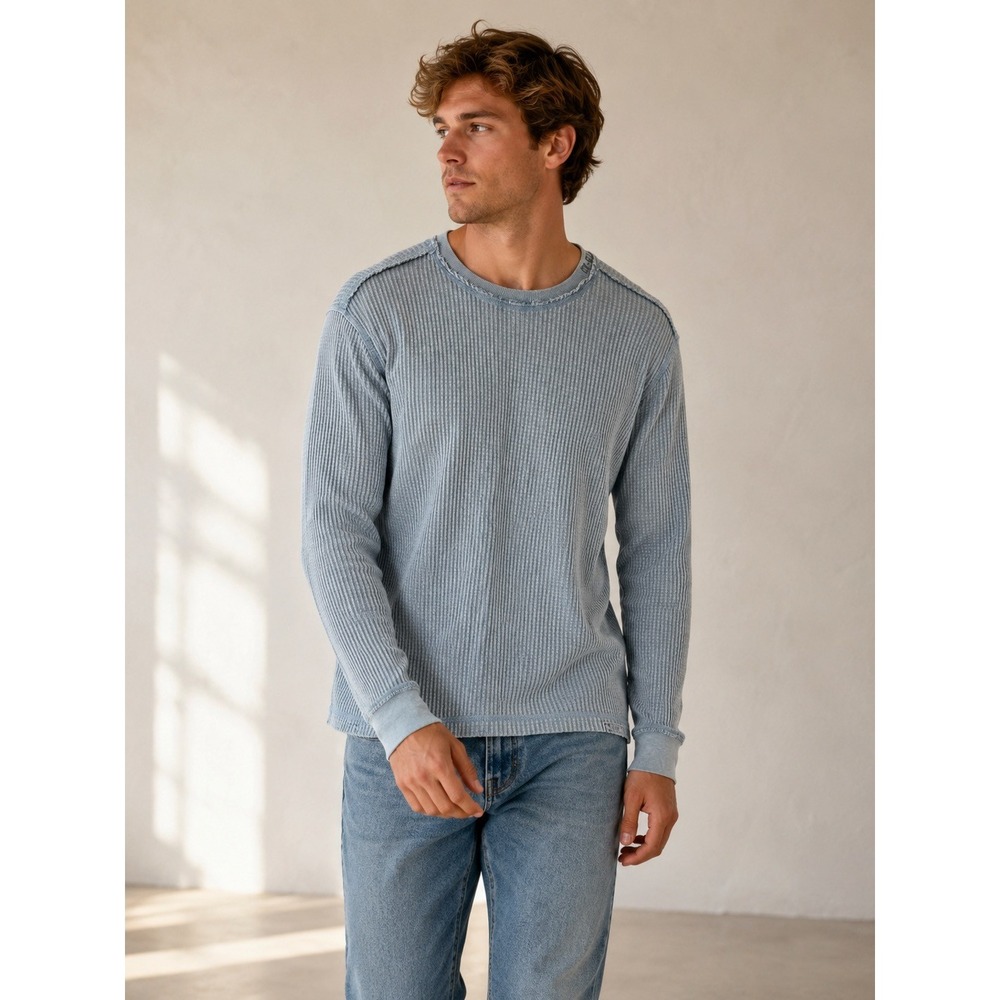 Vtg Y2K Gorpcore Calvin Klein‎ Jeans Waffle Knit Thermal Fade Steel Blue Size M